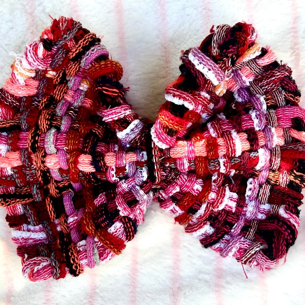 Red Burgundy Magenta Hand Woven LARGE HAIR BOW on 4 inch French Barrette